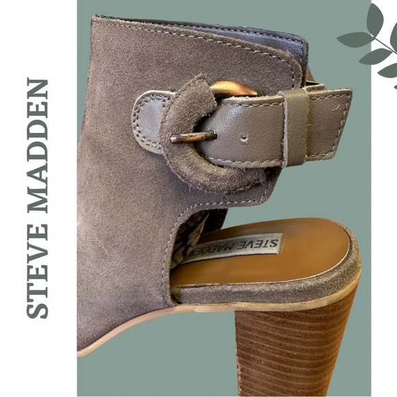 Steve Madden Catlyna Leather Peep Toe Block Heel Sandal Bootie Buckle Tan Size 8 - Picture 4 of 8